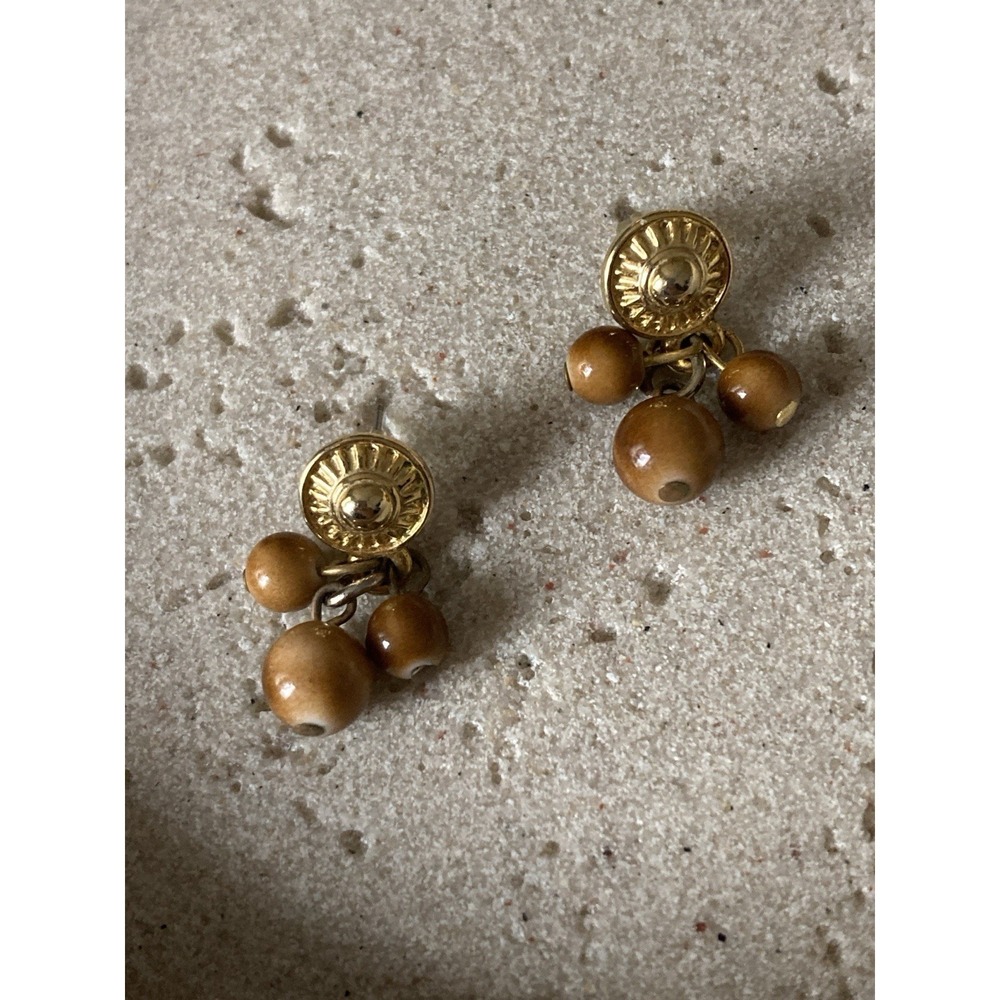 Gold Tone Cluster Drop Earrings In Earthy Brown Dainty Everyday Wear Classic